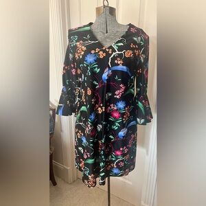 Jude Connally Floral Black Dress with Ruffle Sleeves